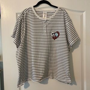 Disney Black and White Striped Tee with Jack and Sally